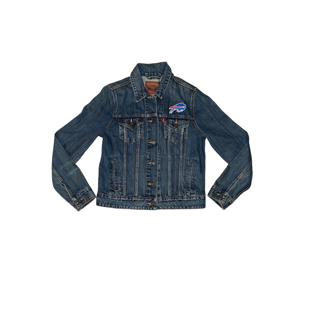 Levi's NFL Buffalo Bills Denim Trucker Jacket Womens Size M Blue Patch Back